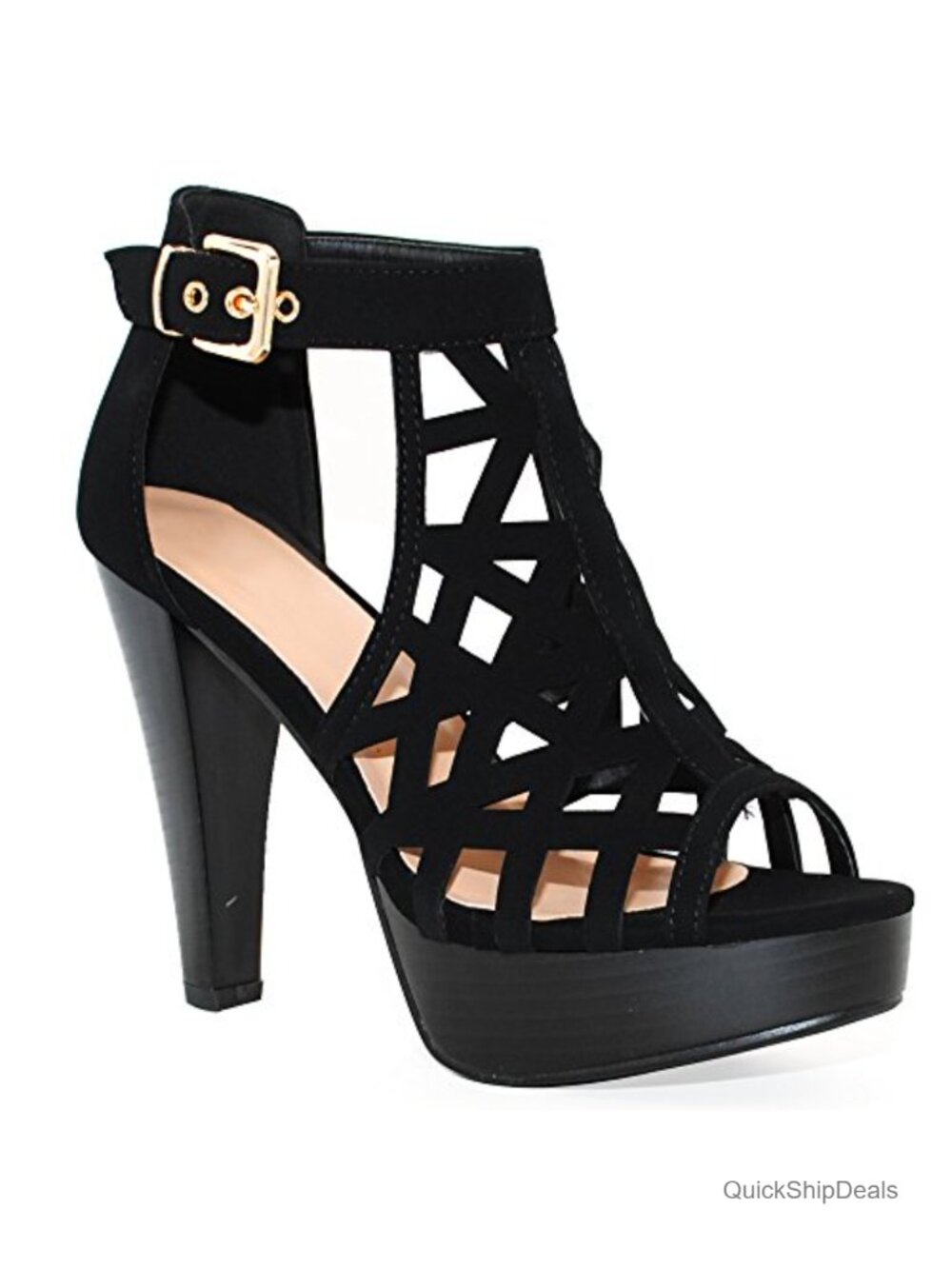 Open Toe Ankle Strap Sandal – Western Bootie Stacked Heel Cutout Shoes